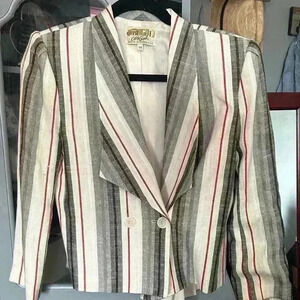 Vintage City Girl Blazer Size 3/4 Striped Long Sleeve Button Front Blazer